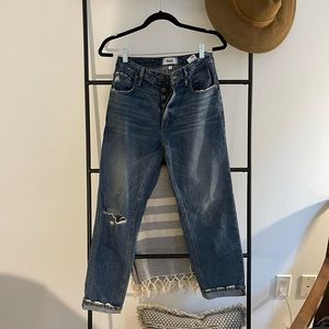 Paige one knee ripped jeans boyfriend cut size 24